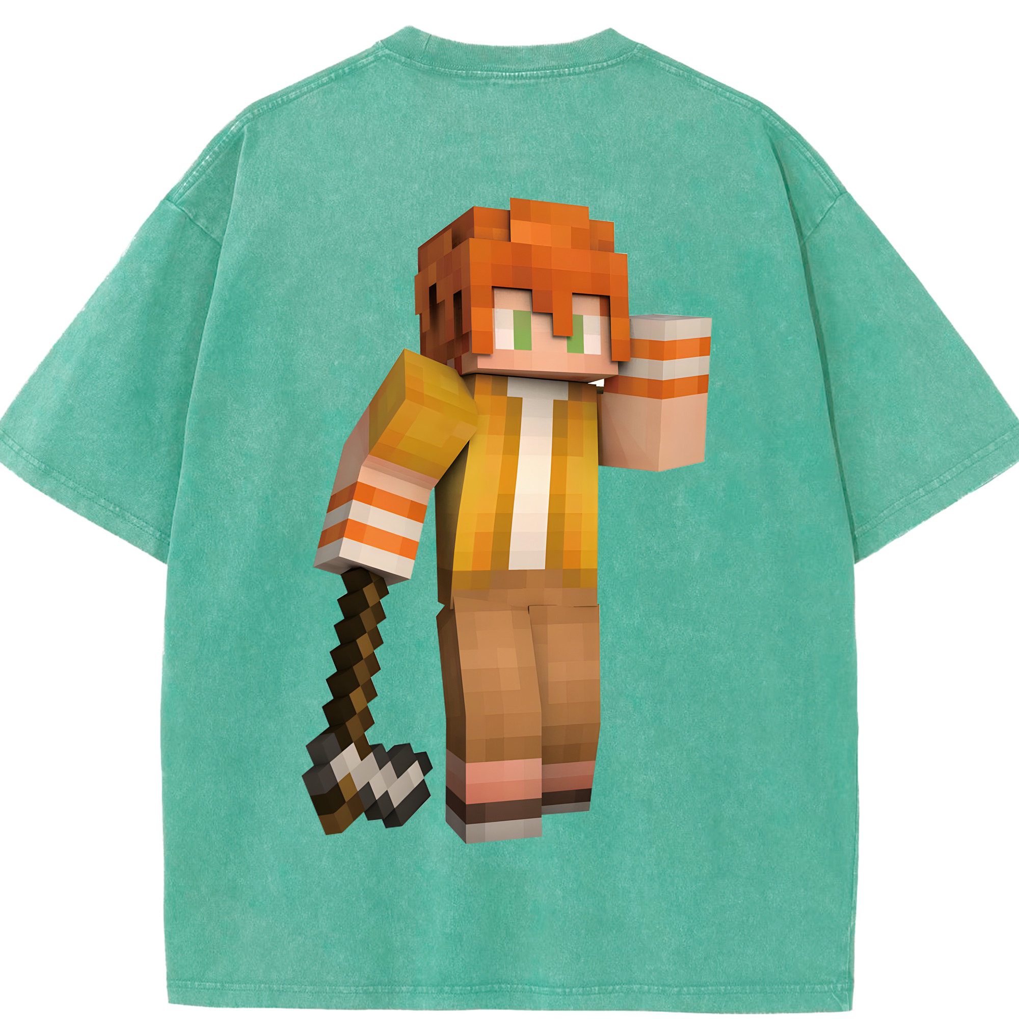 （画像用） マインクラフト ブロックの世界 Minecraft MC Block world 綿100% ヴィンテージ風 半袖Tシャツ（背面プリント）